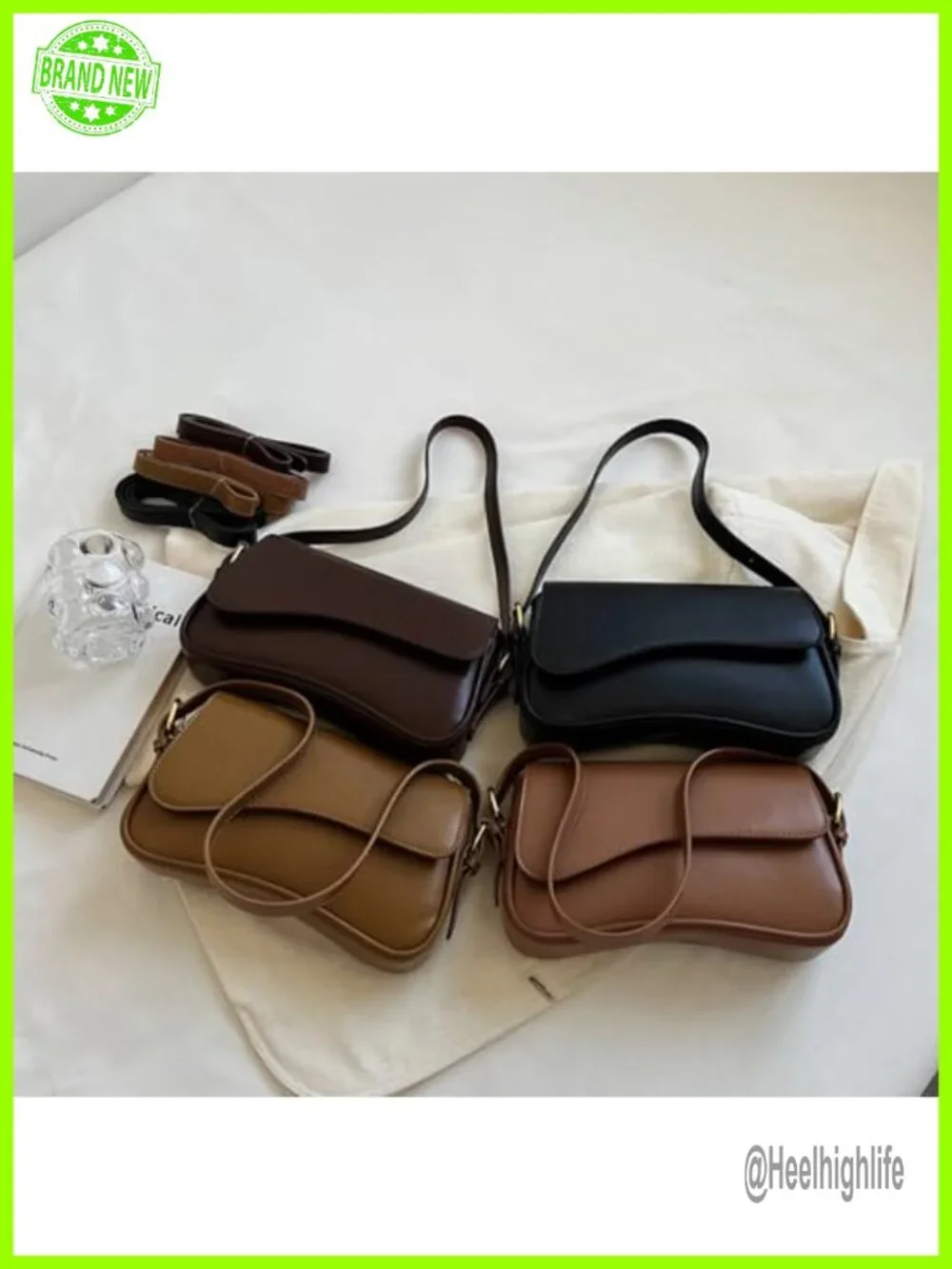 Saddle Shoulder Bag Vegan Leather Purse Hobo Handbag Zipper Clutch with 2 Straps